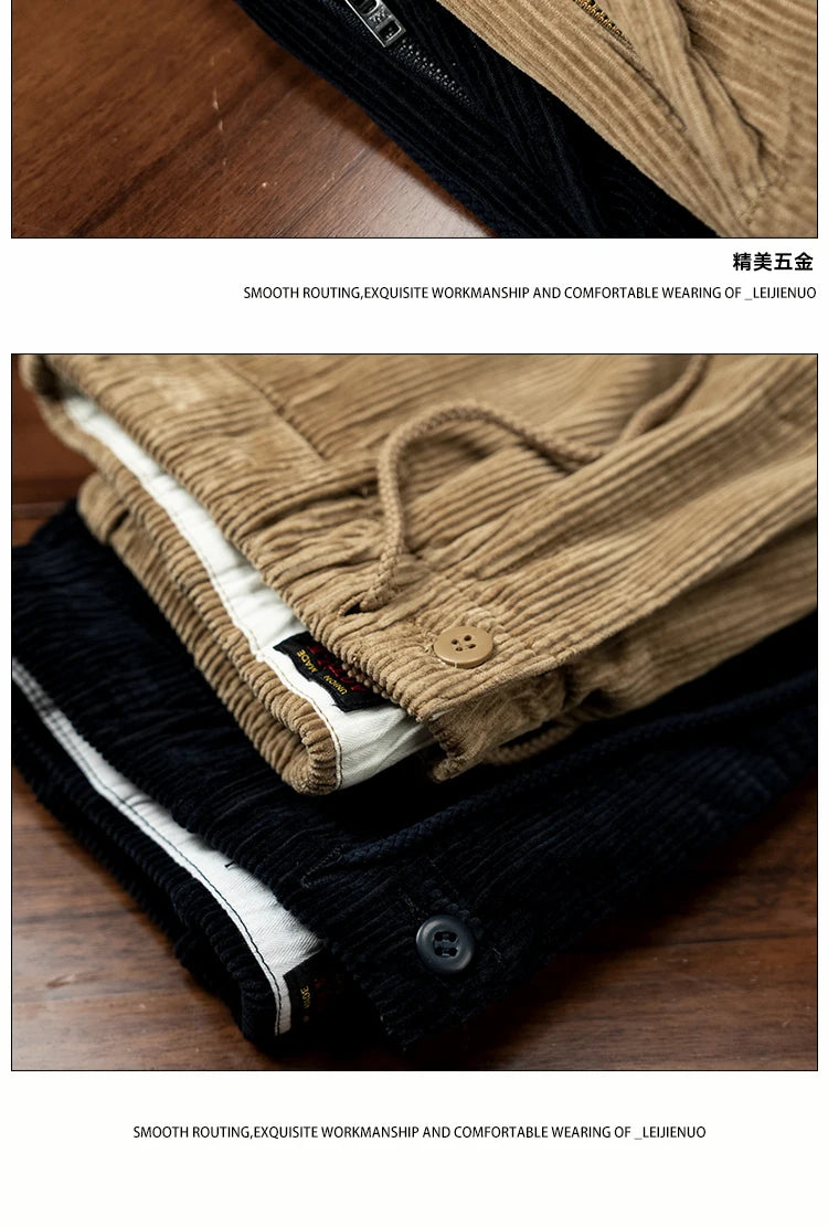 men american retro casual pure cotton corduroy pants japanese streetwear amikaji fashion straight cargo pant trouser unique cargo style 1890