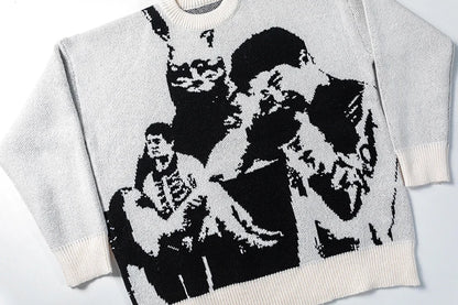 Hip Hop Punk Knitted Oversized Sweater Mens Autumn Winter O-neck Long Sleeve Pullover Streetwear Unisex Loose Sweaters Clothing Street King Limited