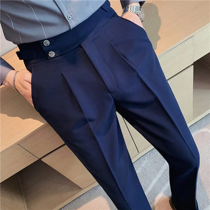 2024 High Quality Business Casual Draped High-waist Trousers Men Solid Color Formal Pants Male Formal Office Social Suit Pants Street King Limited