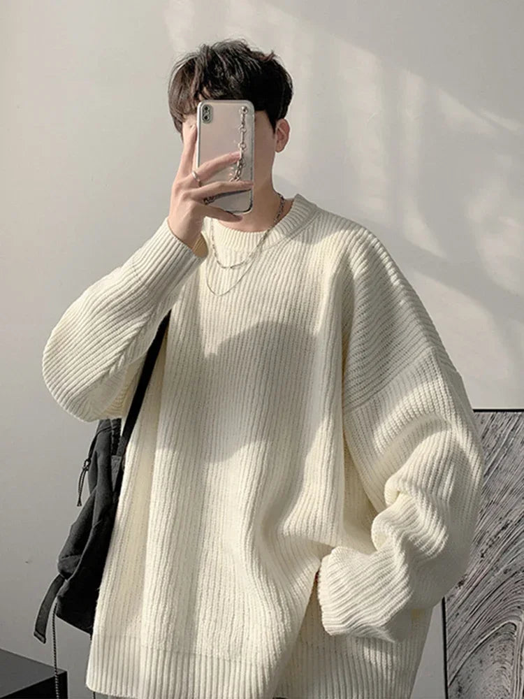 2023 Autumn Crew Neck Solid Color Pullover Sweaters For Men Casual Y2K Knitted Sweater High Street Fashion Jumpers Hombre Street King Limited