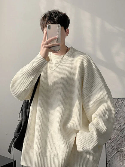 2023 Autumn Crew Neck Solid Color Pullover Sweaters For Men Casual Y2K Knitted Sweater High Street Fashion Jumpers Hombre Street King Limited