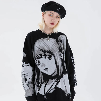 Mens Hip Hop Streetwear Harajuku Sweater Vintage Retro Japanese Style Anime Girl Knitted Sweater 2023 Autumn Cotton Pullover Street King Limited