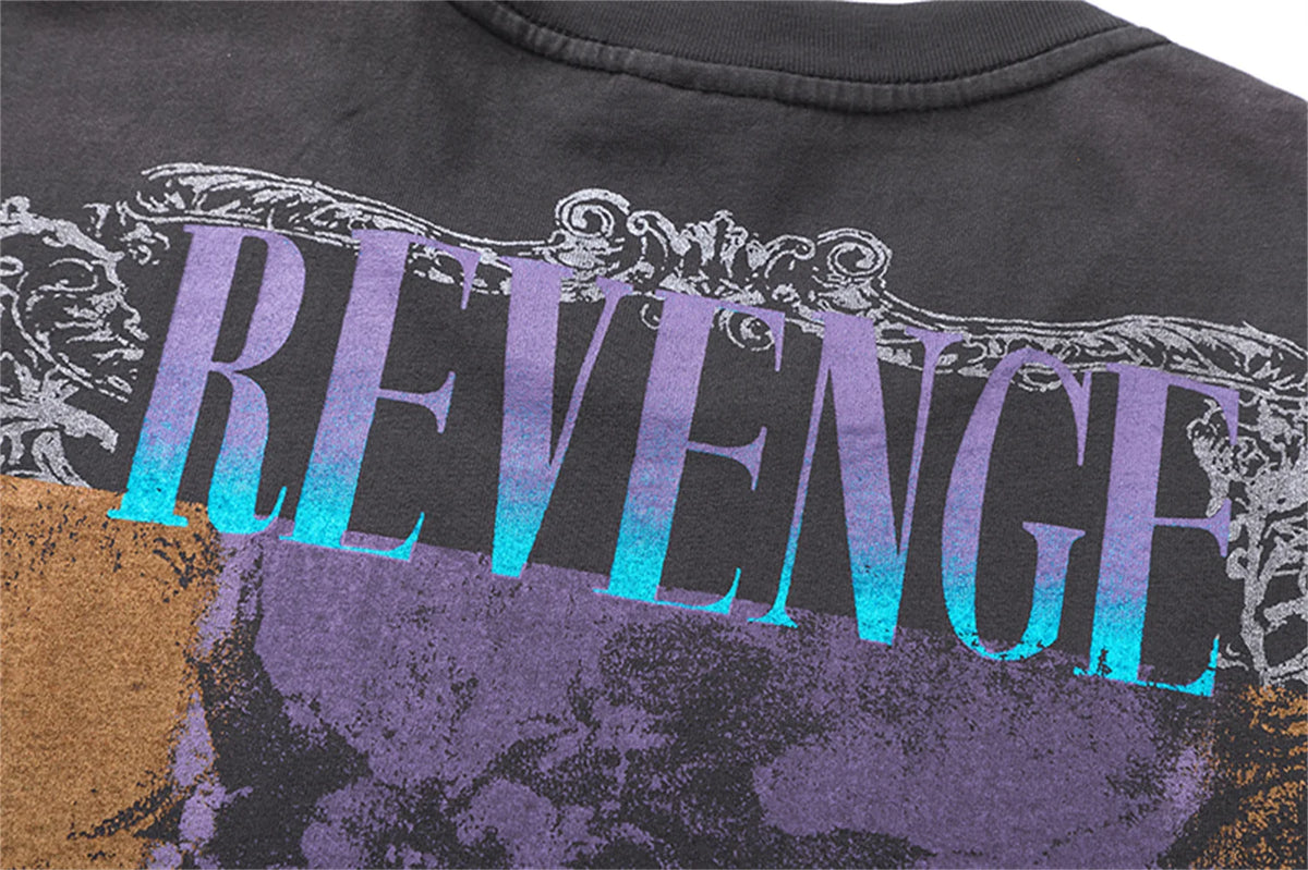 24ss Summer Retro Vintage Portrait Quality Printing High-Street Distressed T-Shirt Tops Street King Limited