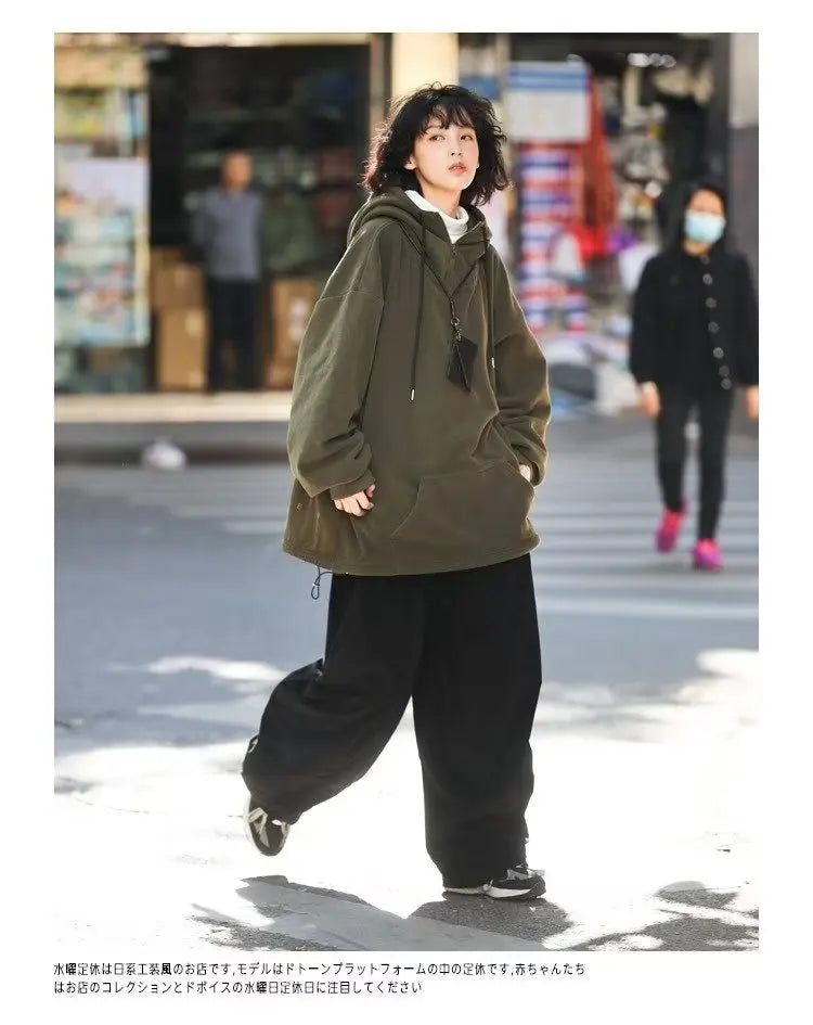 Men Women Winter Fleece Hoodies Korean Style Half Zipper Harajuku Hip Hop Hooded Sweatshirt Street Oversized Couple Pullovers Street King Limited