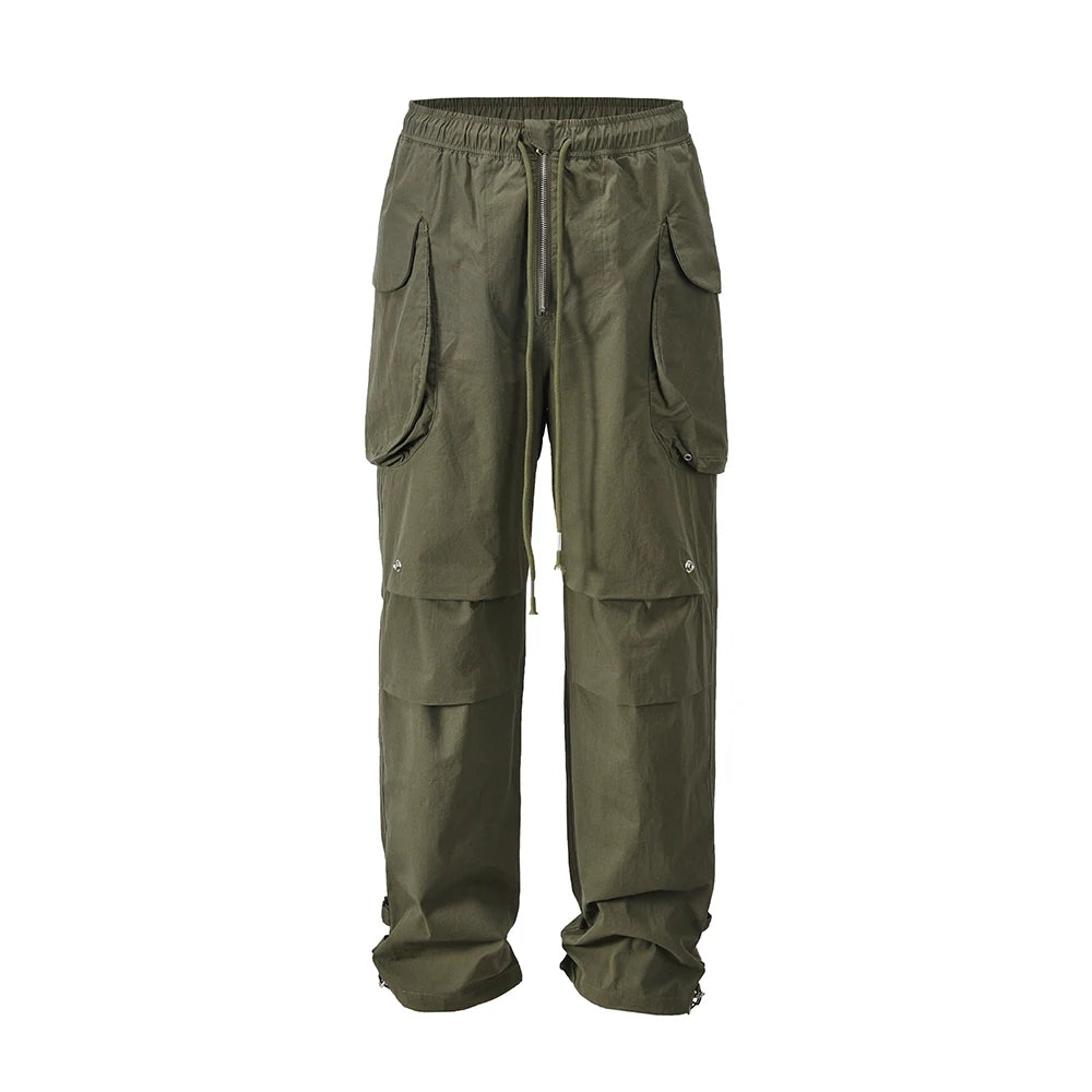 y2k high street multi pockets pleated drawstring cargo pants for men straight pantalones hombre baggy trousers oversized unique cargo style 767
