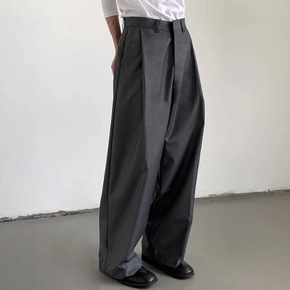 mens straight tube ice silk pants casual slacks youth thin wide leg pants business summer pants soft vintage trousers unique default style 978