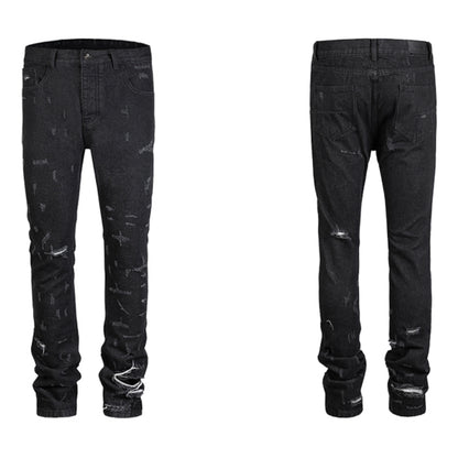 harajuku scratched ripped holes denim jeans mens zipper jeans hip hop fashion streetwear new casual straight joggers jean pants unique joggers style 1646
