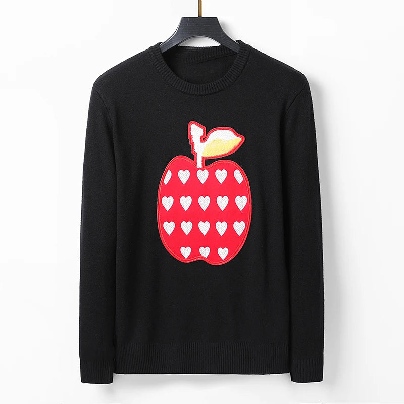 New 2022 Men Luxury Gentleman 3 Colors Embroidered Apple Knit Casual Sweaters Pullovers Asian Plug Size High Quality Drake #T9 Street King Limited