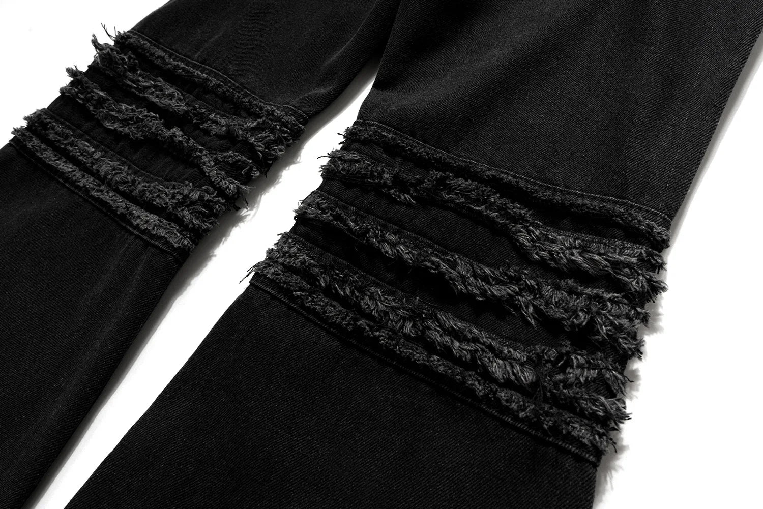 y2k streetwear trendy oversized micro flare jeans black ro hip hop washed tassel distressed denim jean raw edge mens wide pants unique jeans style 4780