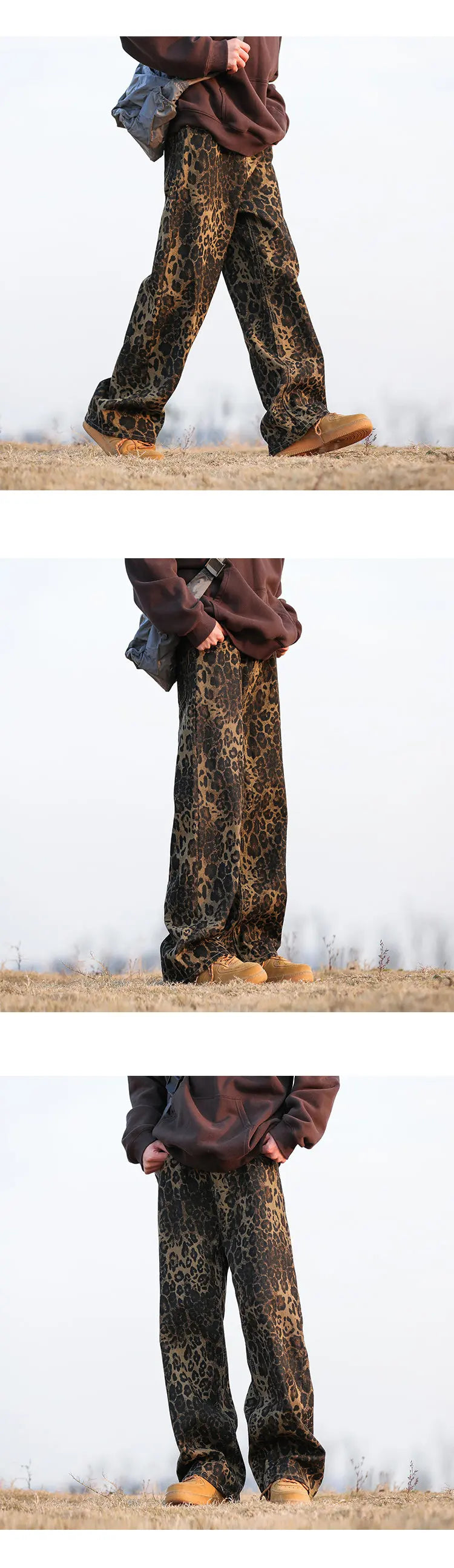 Leopard Print Jeans Men Fashion Retro Wide Leg Jeans Men Streetwear Hip-hop Loose Straight Jeans Mens Vintage Denim Trousers Street King Limited