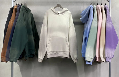 Autumn and Winter Washing Spray Dyeing Baggy Hoodies Distressed Hip Hop Gradient Men's and Women's Oversize Hooded Sweatshirts Street King Limited