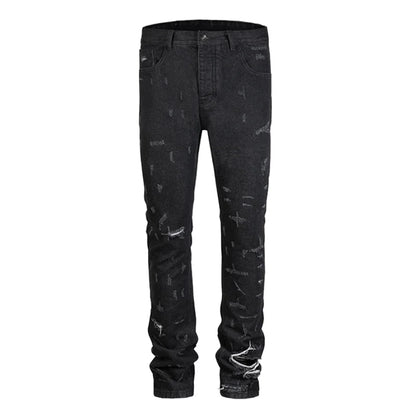 harajuku scratched ripped holes denim jeans mens zipper jeans hip hop fashion streetwear new casual straight joggers jean pants unique joggers style 1632