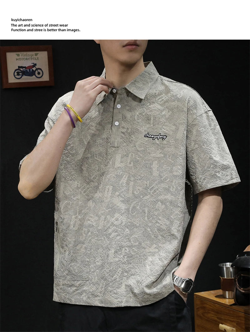 Streetwear Summer Full Letter Printed Polo Shirt For Men New Lapel Button Tee Sh Summer Full Letter Printed Polo Shirt For Men 2024 New Lapel Button Tee Shirts Oversized Short Sleeve Y2K Streetwear T Shirt Fashion Sweater Jacket With Graphic Design For Men