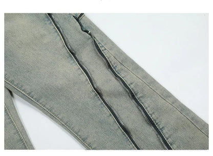 retro washed denim jean pants 2023 new casual zipper open loose straight jeans hip hop y2k pants mens jeans streetwear joggers unique joggers style 3206