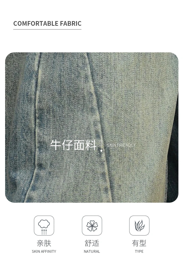 mens american streetwear fashion loose casual hip hop vintage denim baggy jeans pants man wide leg trousers y2k jeans men unique jeans style 2187
