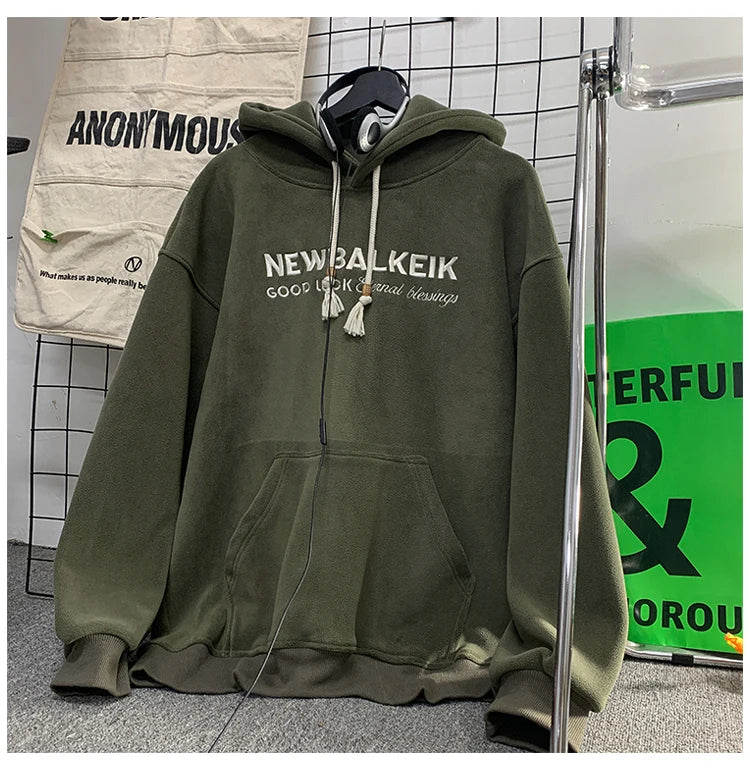 Winter Warm Thickened Casual Men's Hoodie Korean Fashion Embroidery Letters Sweater Harajuku Street Unisex Hoodies Street King Limited