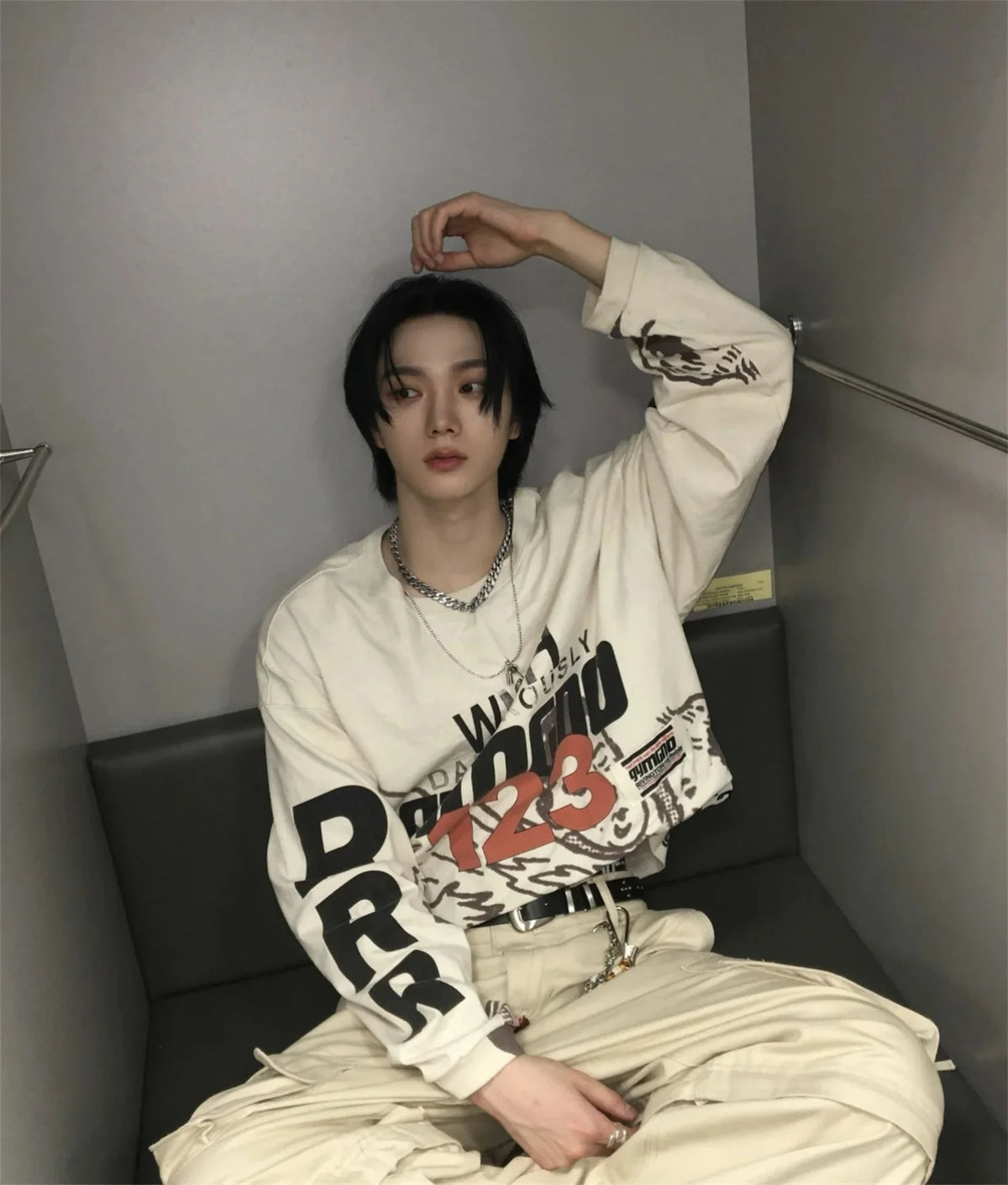 2024 Summer And Spring 123 Letter Print GYMGNO Graffiti Slogan Worn Retro Long Sleeve T Shirt Pullover Sweatshirt Street King Limited