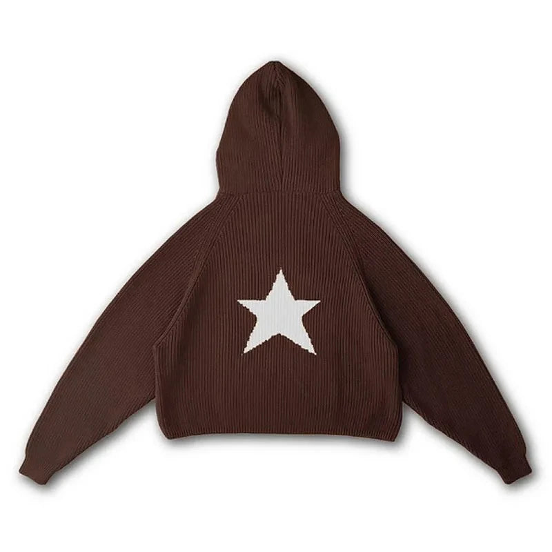 Traf-2024 Women's Sweater zssiibo Official Website Autumn and Winter New Y2K Five Star Pattern Hoodie Women's Wear Street King Limited