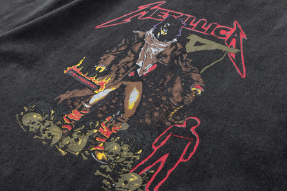 Retro Vintage Metal Rock Band T-Shirt Portrait High-Street Washed Distressed Cotton Tops T-Shirt For Summer Street King Limited