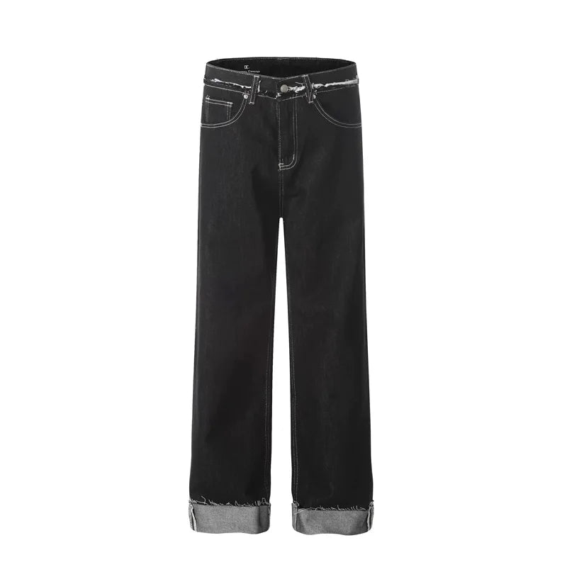 men women streetwear fashion loose casual wide leg straight black denim jeans pant boyfriend y2k baggy jeans trousers unique jeans style 2267