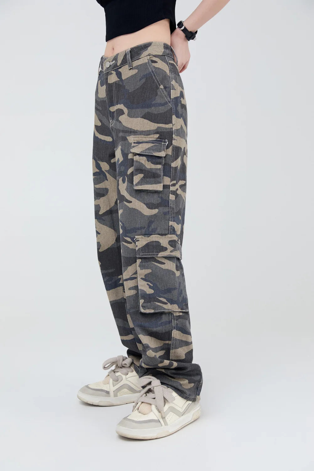 vintage pockets camouflage denim pants men jeans hip hop streetwear military cargo pants unique cargo style 4977