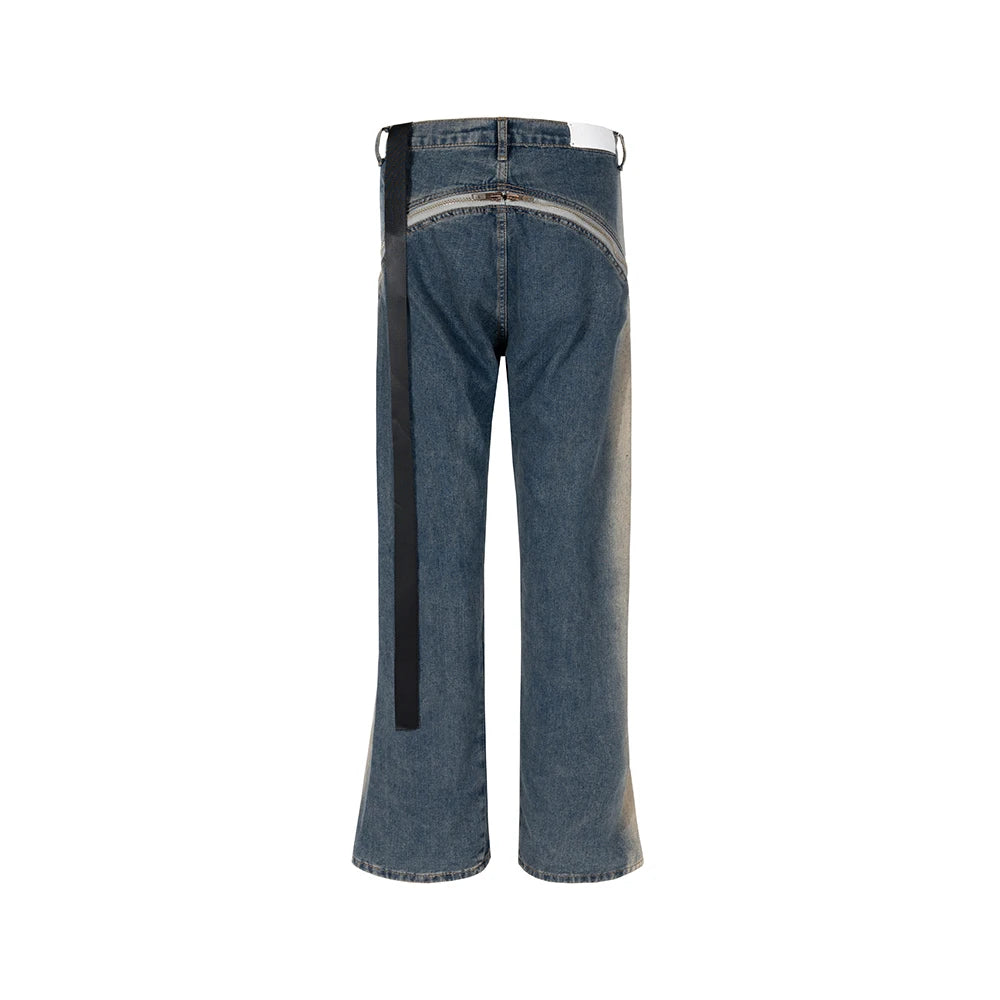 Ro Style Gradient Blue Horn Stacked Floor Dragging Jeans Unisex Streetwear Baggy Y2K Ribbons Zipper Denim Trousers Oversized Street King Limited
