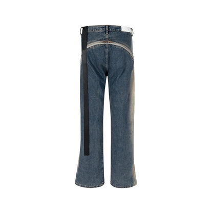 Ro Style Gradient Blue Horn Stacked Floor Dragging Jeans Unisex Streetwear Baggy Y2K Ribbons Zipper Denim Trousers Oversized Street King Limited