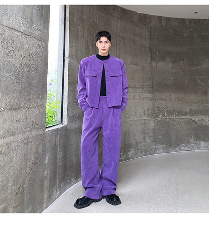 men 2 pieces sets corduroy short jacket wide leg pant suits korean streetwear fashion loose casual retro coat baggy trousers unique shorts style 2683
