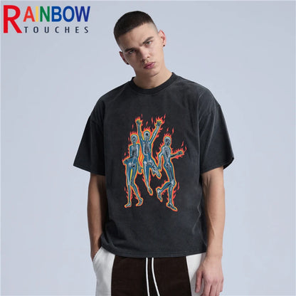 Rainbowtouches 2022 Summer Half-Sleeve T-Shirt Unisex High Street Vintage Graphic T Shirts Loose Casual Street Fashion Hip Hop Street King Limited