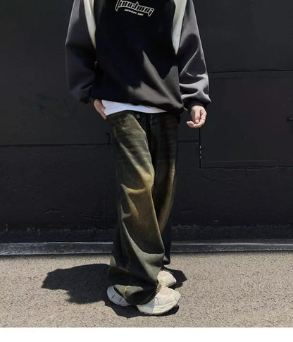 Trendy Personality Korean Motorcycle Style Round Neck Sweatshirt Men 2024 Spring Autumn Niche Contrasting Color Pullover Hot Top Street King Limited