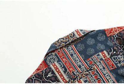 Korean Hawaiian Cuban collar retro printed shirt men American handsome simple casual versatile loose beach short-sleeved shirt Street King Limited