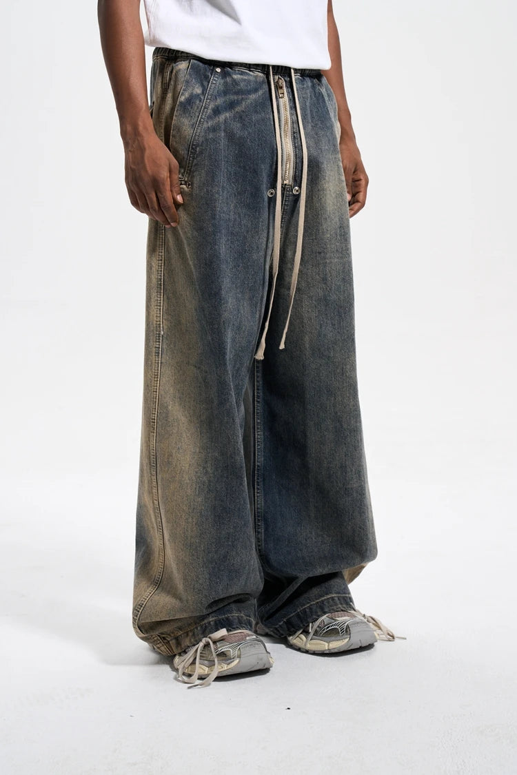 mens high street loose denim jeans casual straight retro washed jeans hip hop streetwear casual wide legs joggers baggy jeans unique joggers style 1854