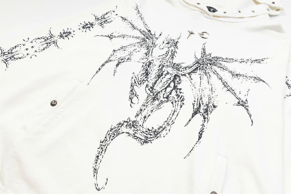 24ss THUG CLUB High-Street Dragon Print Cotton Casual Oversized Streetwear Hip-Pop Hoodies For Men Street King Limited
