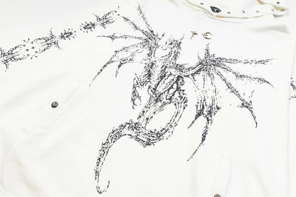24ss THUG CLUB High-Street Dragon Print Cotton Casual Oversized Streetwear Hip-Pop Hoodies For Men Street King Limited