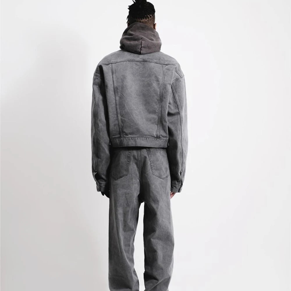 2023 autumn and winter solid color washed gray jeans jackets for men harajuku cleanfit baggy y2k denim coat oversized loose tops unique jeans style 37