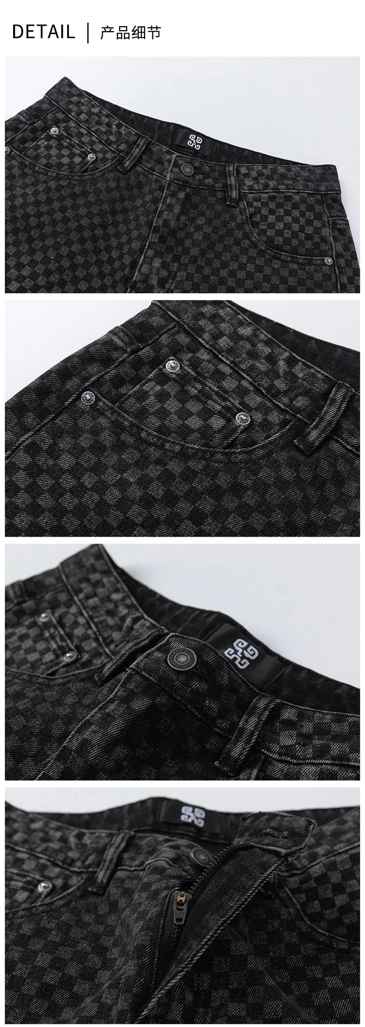 men streetwear fashion hip hop loose casual print black plaid denim pant jeans man vibe straight cowboy baggy jeans trousers unique jeans style 1455