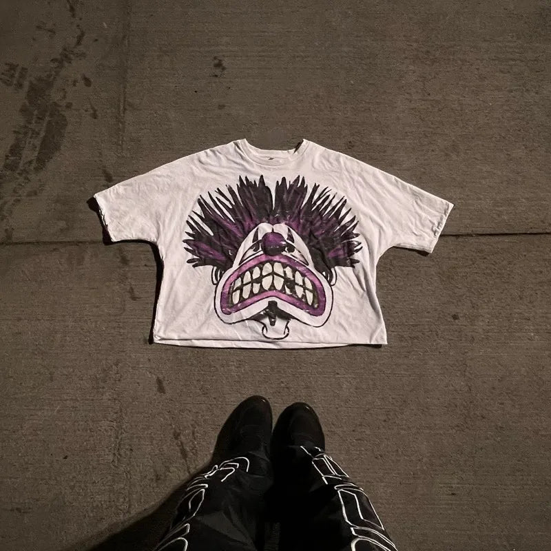 American fashion trend letter print oversized round T-shirt men's street hip-hop casual Harajuku loose short-sleeved top Street King Limited