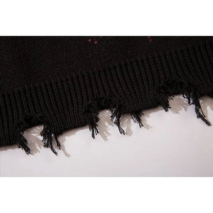 Deeptown Goth Punk Women's Ripped Knitted Sweater Gothic Vintage Jumper Grunge Y2k Knitwear Oversized Autumn Fashion Harajuku Street King Limited