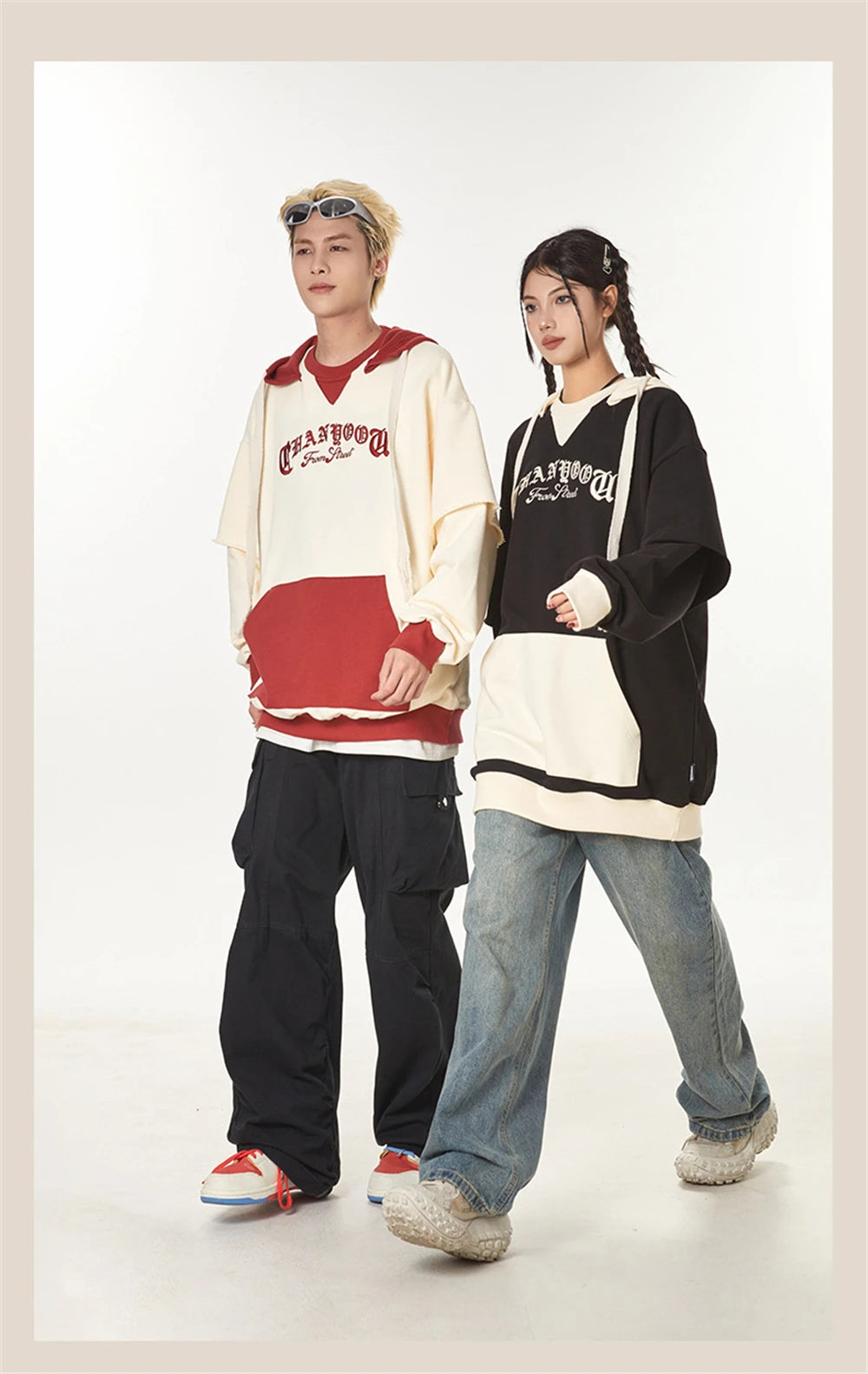 2023 Autumn Color Patchwork Hoodie Men Hip Hop Streetwear Letter Embroidered Sweatshirt Y2K Unisex Harajuku Couple's Pullover Street King Limited