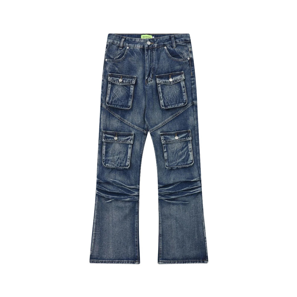 2024 multi pocket jeans vintage mens harajuku cargo denim pants retro hip hop straight loose jean pants 1 unique cargo style 238
