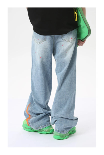 vintage graffiti baggy jeans mens streetwear hip hop loose blue denim pants hi street luxury designer jeans trousers man unique jeans style 42