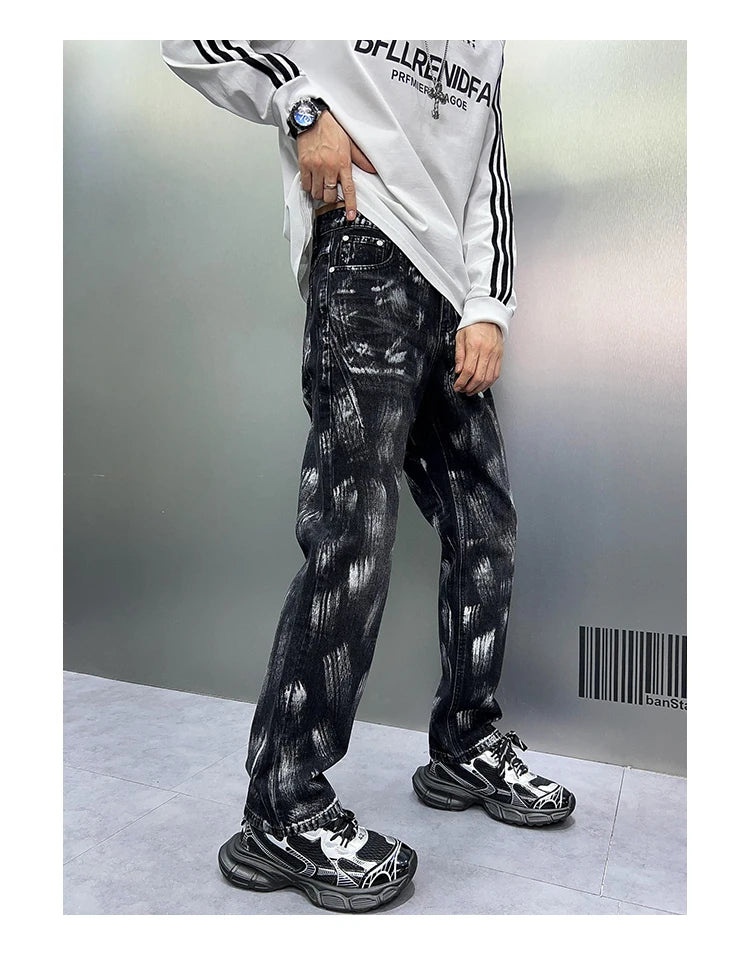 2024 y2k fashion streetwear wide leg denim pants men loose straight jeans high street spring autumn graffiti baggy trousers unique jeans style 946