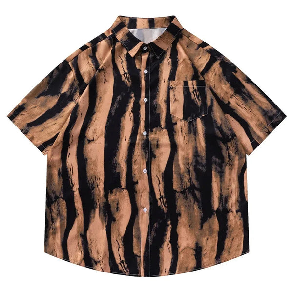 Men Hawaiian Short Sleeve Shirts Retro Tie-dye Striped Shirt Summer Beach Casual Loose Buttoned Blouse Hip Hop Streetwear Tops Street King Limited