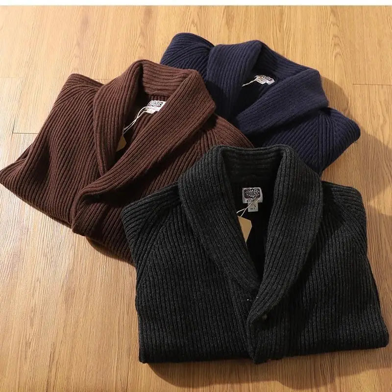 autumn and winter thicken cardigan sweater jackets for men classic british style retro green fruit collar coat streetwear unique default style 346
