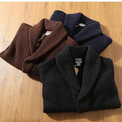 autumn and winter thicken cardigan sweater jackets for men classic british style retro green fruit collar coat streetwear unique default style 346