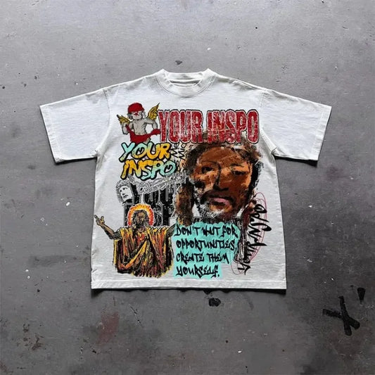 Y2k streetwear Gothic American Father print pattern oversized T-shirt women's casual loose and versatile short sleeved shirt Street King Limited