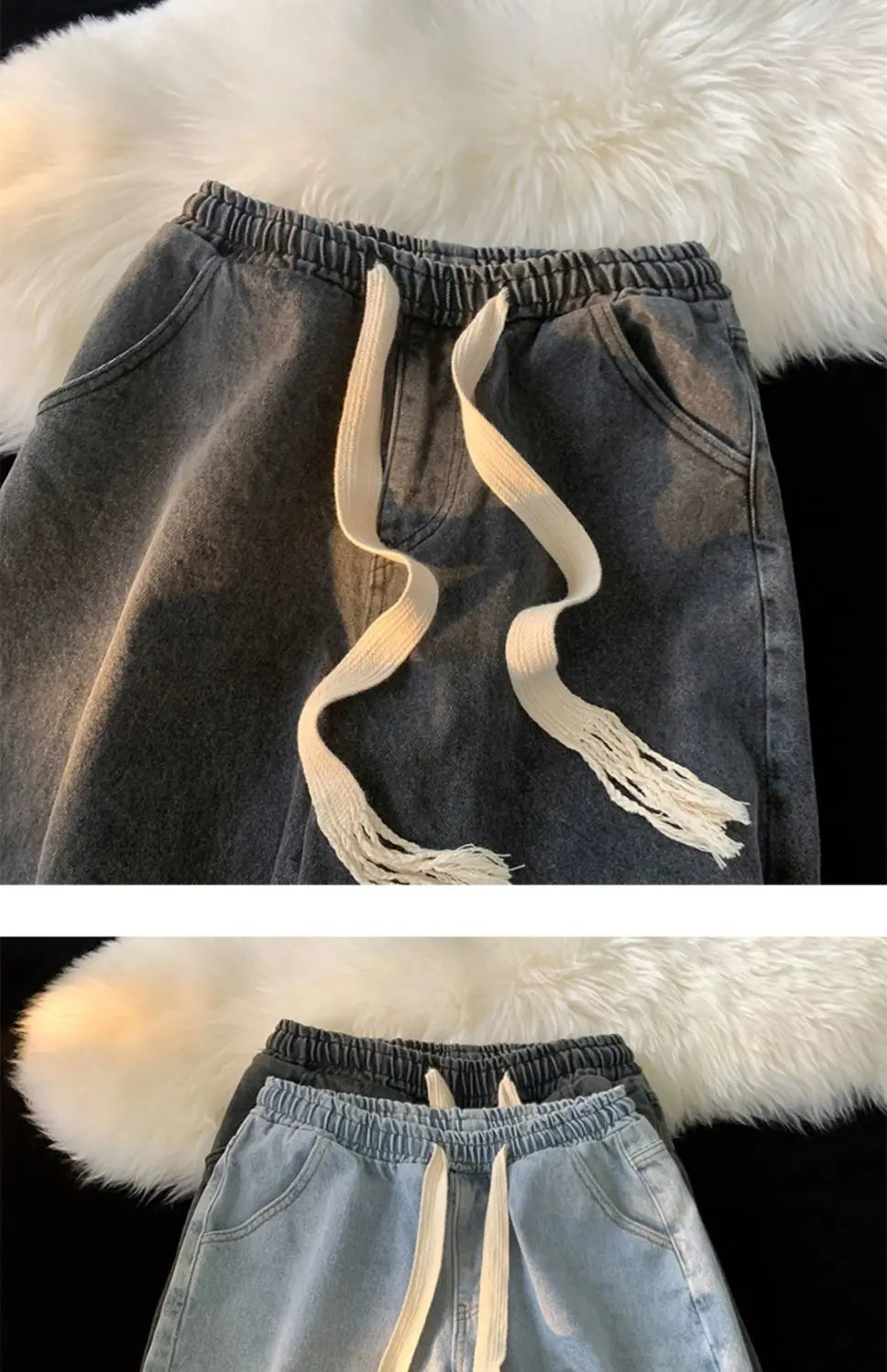 American denim shorts men's summer thin denim shorts elastic waist loose American retro high street pants men clothing y2k tops Street King Limited