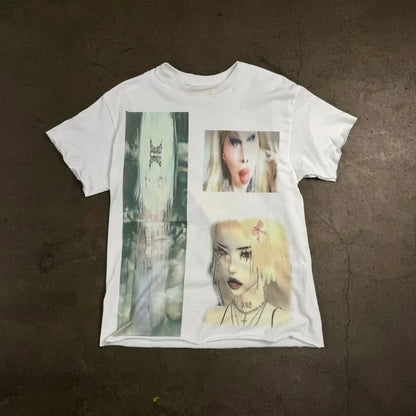 Street Fashion Dark Style Anime Print Oversized Short-sleeved T-shirt Men Y2k Goth Punk Hip-hop Rock Loose Versatile Top Women Street King Limited