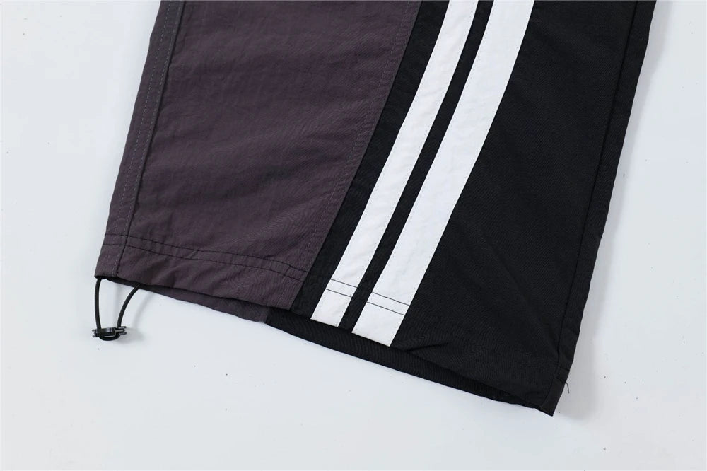 men black sports pants y2k striped patchwork joggers baggy pants hip hop casual drawstring waist quick drying trousers unique joggers style 3736