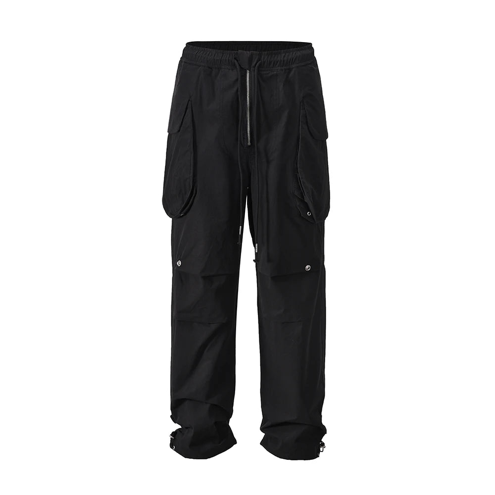 y2k high street multi pockets pleated drawstring cargo pants for men straight pantalones hombre baggy trousers oversized unique cargo style 769